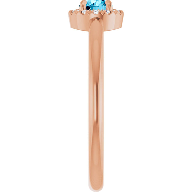 14K Gold Emerald Natural Aquamarine Halo-Style Ring - Rose Gold - view 4