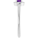 14K Gold Emerald Natural Amethyst Halo-Style Ring - White Gold - view 4