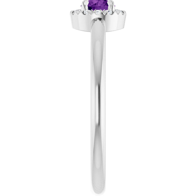 14K Gold Emerald Natural Amethyst Halo-Style Ring - White Gold - view 4