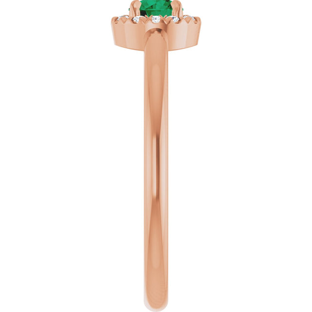 14K Gold Emerald Lab-Grown Emerald Halo-Style Ring - Rose Gold - view 4