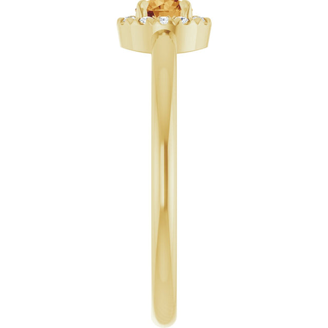 14K Gold Emerald Natural Citrine Halo-Style Ring - Yellow Gold - view 4