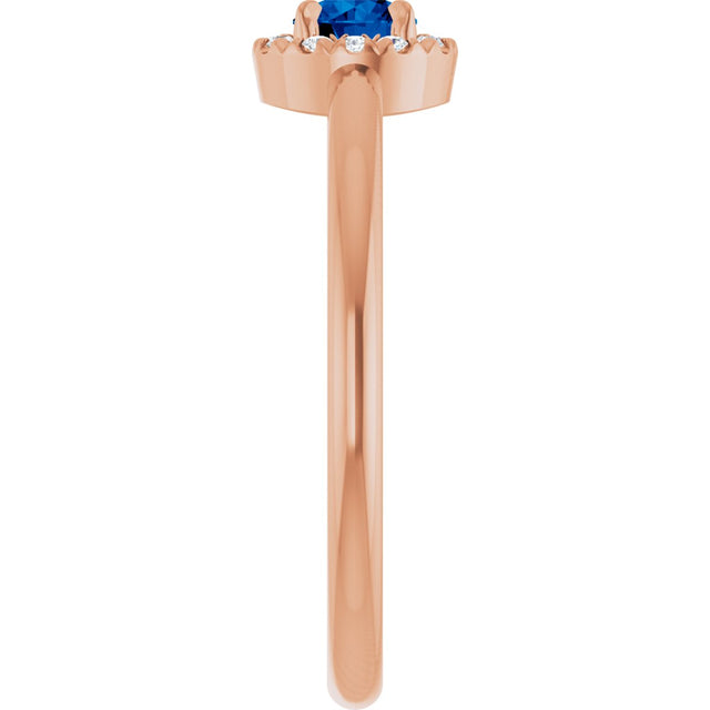 14K Gold Emerald Natural Blue Sapphire Halo-Style Ring - Rose Gold - view 4