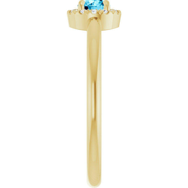 14K Gold Emerald Natural Aquamarine Halo-Style Ring - Yellow Gold - view 4