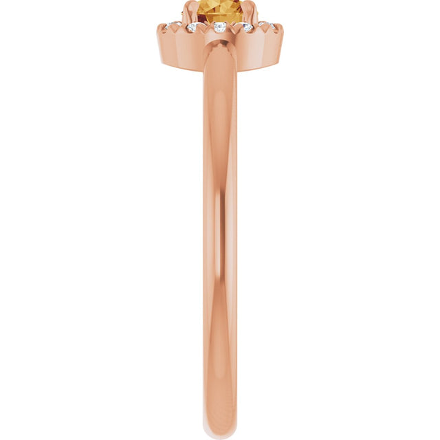 14K Gold Emerald Natural Citrine Halo-Style Ring - Rose Gold - view 4