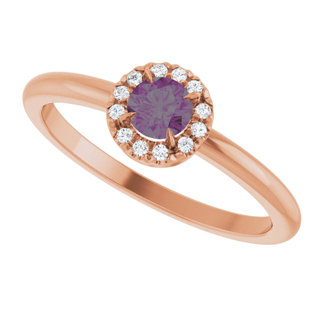 14K Gold Emerald Lab-Grown Alexandrite Halo-Style Ring - Rose Gold - view 5