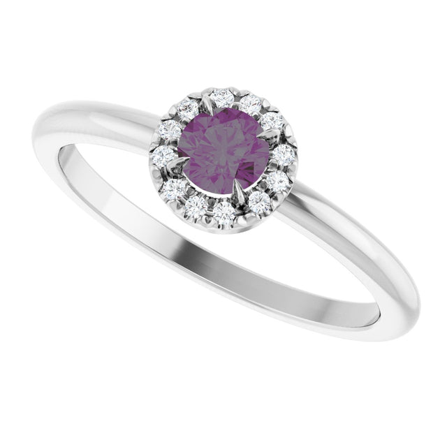 14K Gold Emerald Lab-Grown Alexandrite Halo-Style Ring - White Gold - view 5