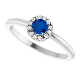 Platinum Emerald Natural Blue Sapphire Halo-Style Ring - view 5