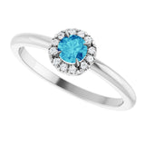 Platinum Emerald Natural Blue Zircon Halo-Style Ring - view 5