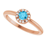 14K Gold Emerald Natural Aquamarine Halo-Style Ring - Rose Gold - view 5