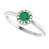 14K Gold Emerald Natural Emerald Halo-Style Ring - White Gold - view 5