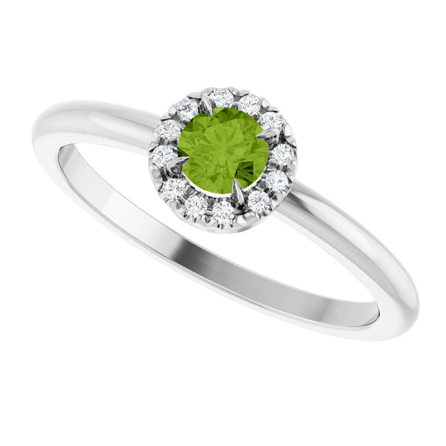 14K Gold Emerald Natural Peridot Halo-Style Ring - White Gold - view 5
