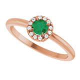 14K Gold Emerald Lab-Grown Emerald Halo-Style Ring - Rose Gold - view 5