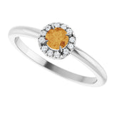 Platinum Emerald Natural Citrine Halo-Style Ring - view 5
