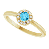 14K Gold Emerald Natural Aquamarine Halo-Style Ring - Yellow Gold - view 5