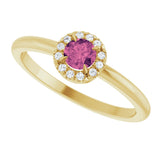 14K Gold Emerald Natural Pink Tourmaline Halo-Style Ring - Yellow Gold - view 5