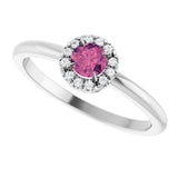 Platinum Emerald Natural Pink Tourmaline Halo-Style Ring - view 5