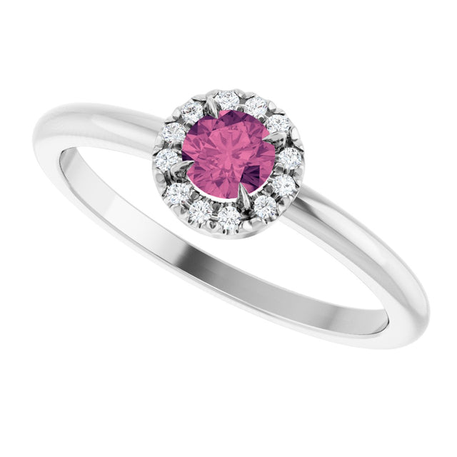 Platinum Emerald Natural Pink Tourmaline Halo-Style Ring - view 5