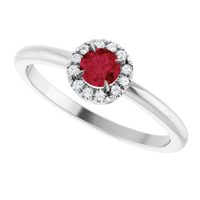 14K Gold Emerald Lab-Grown Ruby Halo-Style Ring - White Gold - view 5