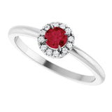 14K Gold Emerald Natural Ruby Halo-Style Ring - White Gold - view 5
