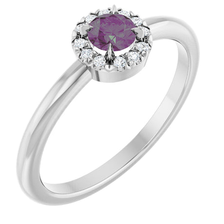 Platinum Emerald Lab-Grown Alexandrite Halo-Style Ring