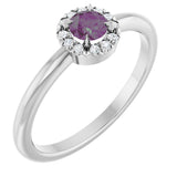 14K Gold Emerald Lab-Grown Alexandrite Halo-Style Ring - White Gold