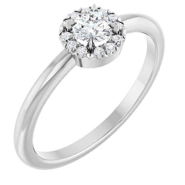 Platinum Emerald Natural White Sapphire Halo-Style Ring