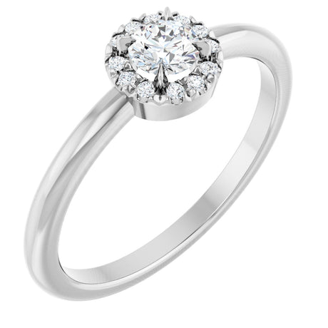 14K Gold Emerald Natural White Sapphire Halo-Style Ring - White Gold