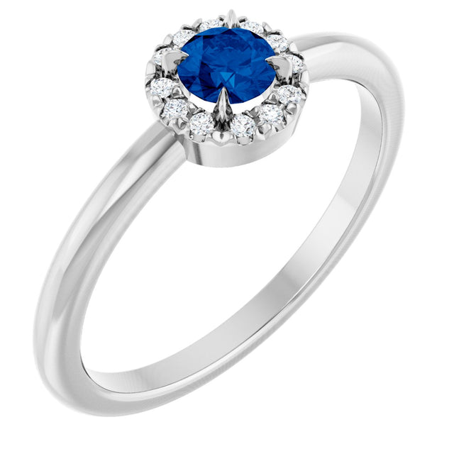 Platinum Emerald Natural Blue Sapphire Halo-Style Ring