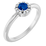 14K Gold Emerald Lab-Grown Blue Sapphire Halo-Style Ring - White Gold