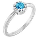 14K Gold Emerald Natural Blue Zircon Halo-Style Ring - White Gold