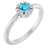 14K Gold Emerald Natural Aquamarine Halo-Style Ring - White Gold