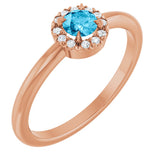 14K Gold Emerald Natural Aquamarine Halo-Style Ring - Rose Gold