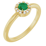 14K Gold Emerald Lab-Grown Emerald Halo-Style Ring - Yellow Gold