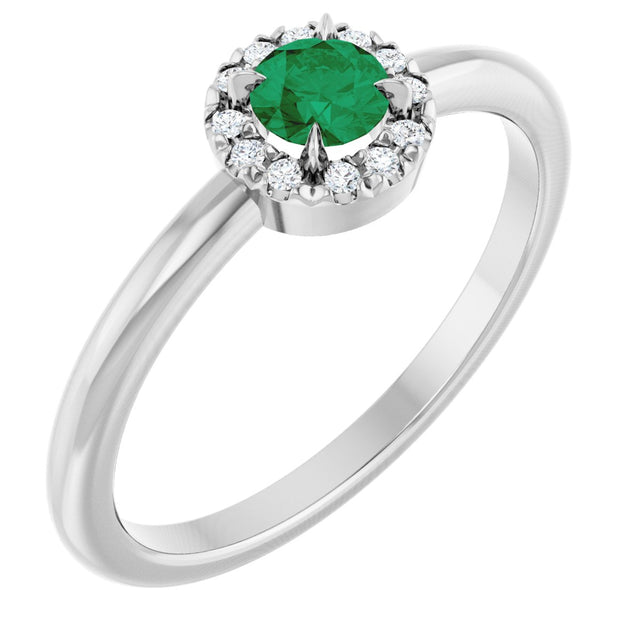 14K Gold Emerald Lab-Grown Emerald Halo-Style Ring - White Gold