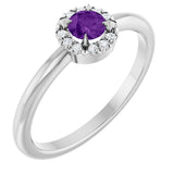 Platinum Emerald Natural Amethyst Halo-Style Ring