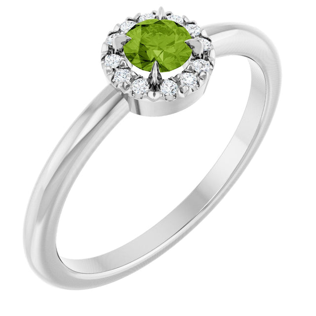 Platinum Emerald Natural Peridot Halo-Style Ring