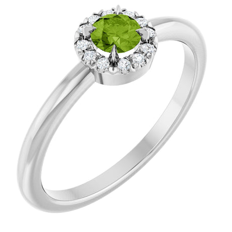 14K Gold Emerald Natural Peridot Halo-Style Ring - White Gold