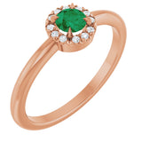 14K Gold Emerald Natural Emerald Halo-Style Ring - Rose Gold