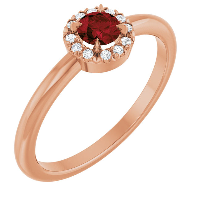 14K Gold Emerald Natural Mozambique Garnet Halo-Style Ring - Rose Gold