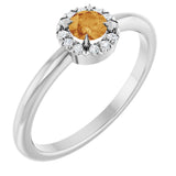 14K Gold Emerald Natural Citrine Halo-Style Ring - White Gold