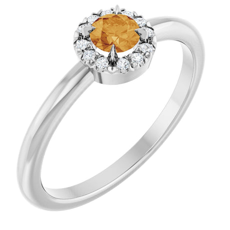 14K Gold Emerald Natural Citrine Halo-Style Ring - White Gold