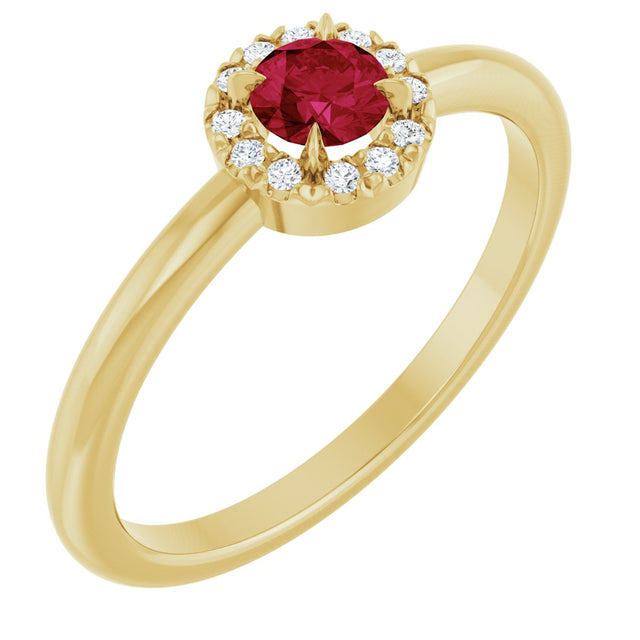 14K Gold Emerald Natural Ruby Halo-Style Ring - Yellow Gold