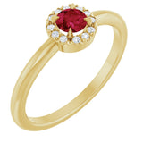 14K Gold Emerald Lab-Grown Ruby Halo-Style Ring - Yellow Gold