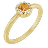 14K Gold Emerald Natural Citrine Halo-Style Ring - Yellow Gold