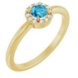 14K Gold Emerald Natural Blue Zircon Halo-Style Ring - Yellow Gold