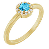 14K Gold Emerald Natural Aquamarine Halo-Style Ring - Yellow Gold
