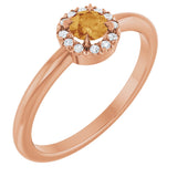 14K Gold Emerald Natural Citrine Halo-Style Ring - Rose Gold