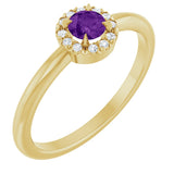 14K Gold Emerald Natural Amethyst Halo-Style Ring - Yellow Gold