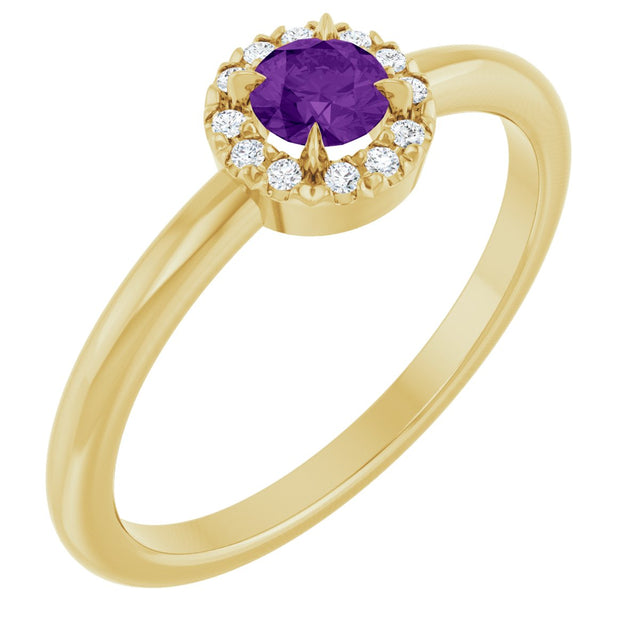 14K Gold Emerald Natural Amethyst Halo-Style Ring - Yellow Gold