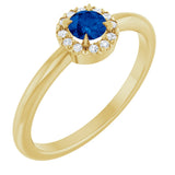 14K Gold Emerald Natural Blue Sapphire Halo-Style Ring - Yellow Gold